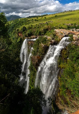 Photo for Panorama View of the highveld and the Lisbon Falls, along the Panorama Route in Mpumalanga Province of South Africa. The waterfall is 94 m high and named for the capital city of Portugal. - Royalty Free Image