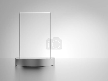 Foto de Premio de vidrio con base metálica aislada sobre fondo gris. ilustración 3d. - Imagen libre de derechos