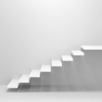 White stairs. White wall. Isolated. Empty room. 3d illustration.
