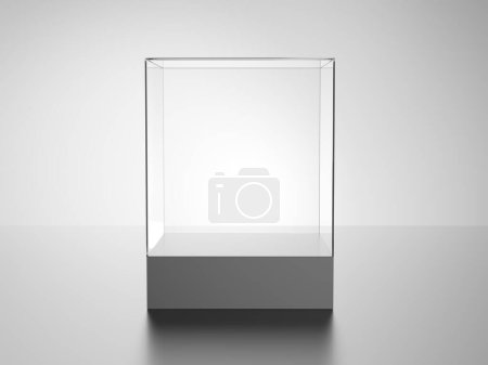 Photo for Glass pedestal showcase. Gray product display. Metallic. 3d illustration. - Royalty Free Image