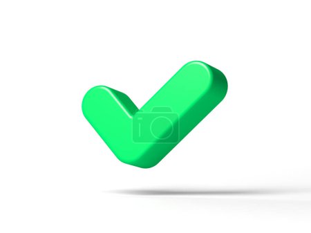 Green check mark isolated on white background. Tick symbol. 3d illustration.