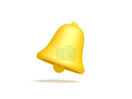 Gelbe Benachrichtigungsglocke isoliert auf weißem Hintergrund. 3D-Illustration