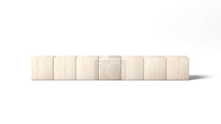 Seven wooden blocks isolated on white background. 3d illustration.