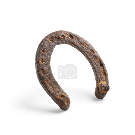 Photo for Old classic steel horse horseshoe isolated on white background. The concept of good luck in business. Horseshoe as a symbol of well-being. - Royalty Free Image
