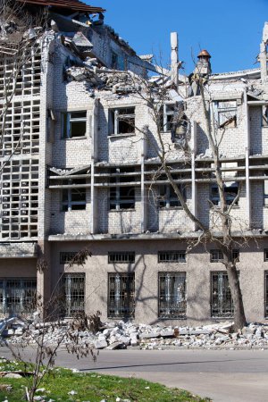 Photo for Destroyed building as a result of a shell hit. Russia attacked Ukraine in 2022. Russia is bombing and destroying Ukrainian cities. - Royalty Free Image