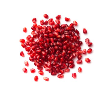 Photo for A bunch of pomegranate seeds on a white isolated close-up, pomegranate on a white background top view - Royalty Free Image
