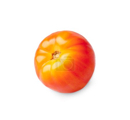 Foto de Tomate grande orgánico rayado amarillo-rojo aislado sobre fondo blanco, primer plano - Imagen libre de derechos
