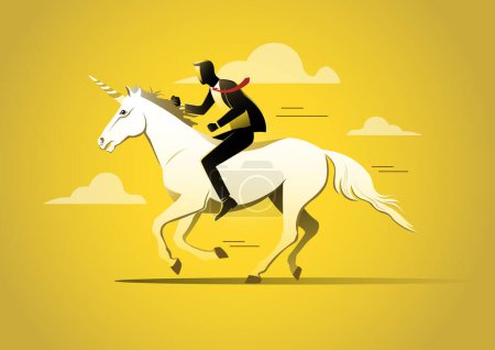 Businessman riding a unicorn vector illustration