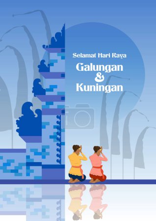 Téléchargez les illustrations : Happy Galungan Kuningan Day Temple - en licence libre de droit