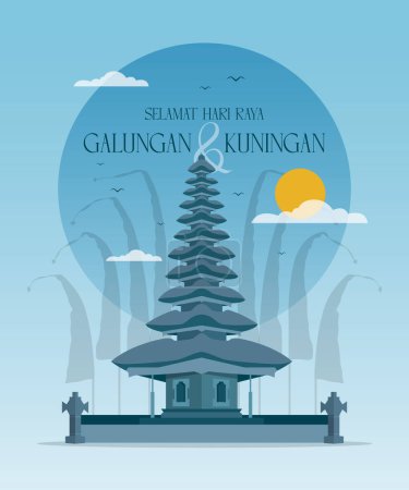 Ilustración de Happy Galungan Kuningan Day Temple - Imagen libre de derechos