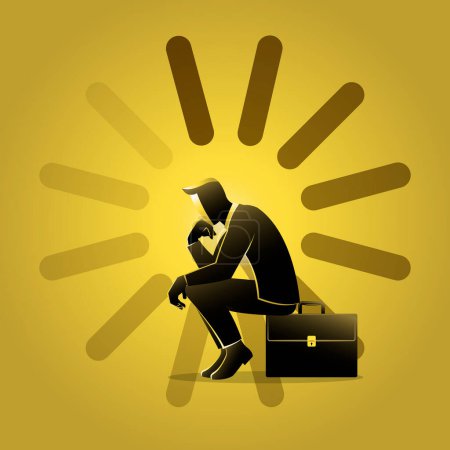 Illustration for A businessman sitting pensively on a suitcase - Royalty Free Image