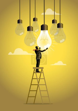 Illustration for Businessman replaces new light bulb. Concept business illustration - Royalty Free Image