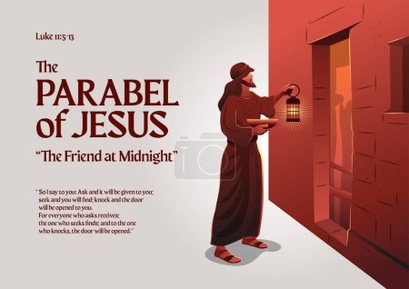 Ilustración de Historias Bíblicas - La Parábola del Amigo a Medianoche - Imagen libre de derechos