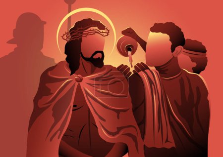 Téléchargez les illustrations : Chemin de Croix, première station, Pilate condamne Jésus à mourir - en licence libre de droit