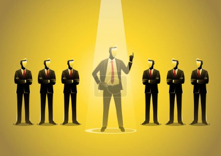 Illustration for A businessman being spotlighted among other businessmen - Royalty Free Image