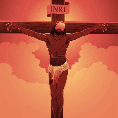 Ilustración de Jesús en la cruz llevando una corona de espinas - Imagen libre de derechos