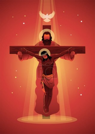 Ilustración de Jesucristo crucifixión y padre sosteniendo su cruz - Imagen libre de derechos
