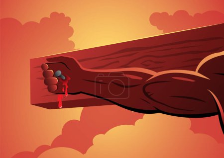 Illustration for Close up view of hand of Christ nailed to the cross - Royalty Free Image