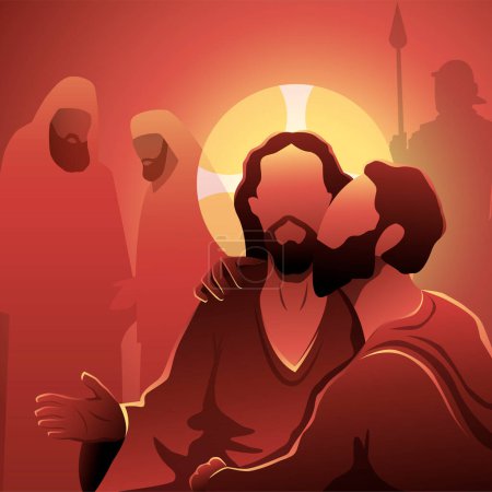 Téléchargez les illustrations : Jésus embrassé par Judas dans le jardin de Gethsémani - en licence libre de droit