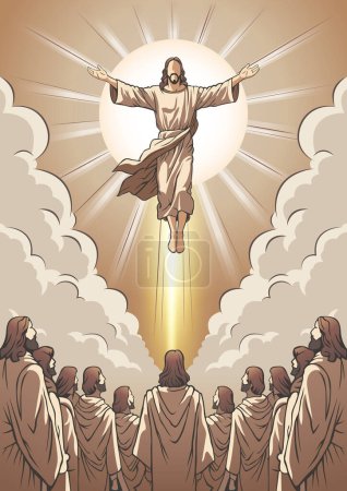 Ilustración de Jesús en el cielo abierto con sus discípulos mirando - Imagen libre de derechos