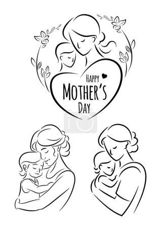 Téléchargez les illustrations : Illustration vectorielle pour la fête des mères dans le style line art - en licence libre de droit