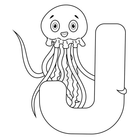 Illustration of J letter for Jelly fish