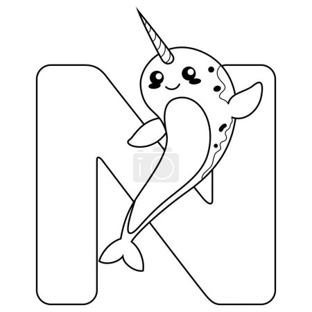 Illustration of N letter for Narwhal