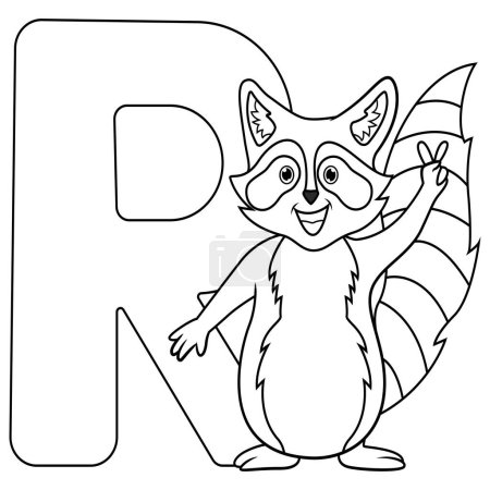Illustration of R letter for Raccoon