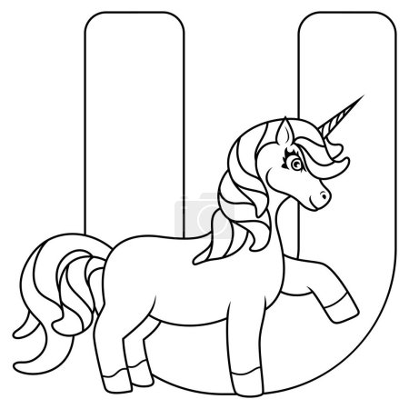 Illustration of U letter for Unicorn