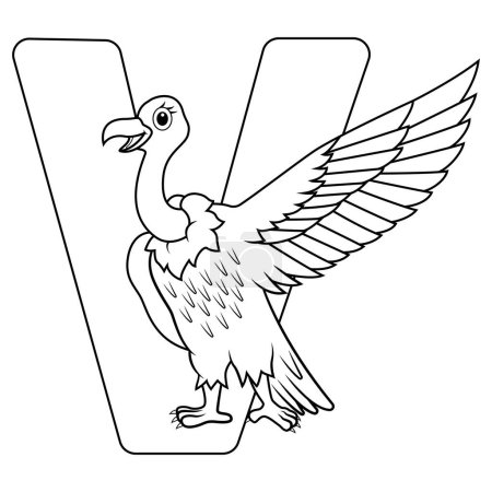 Illustration of V letter for vulture bird
