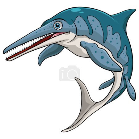Téléchargez les photos : Ichthyosaurus sourire dessin animé sur fond blanc - en image libre de droit