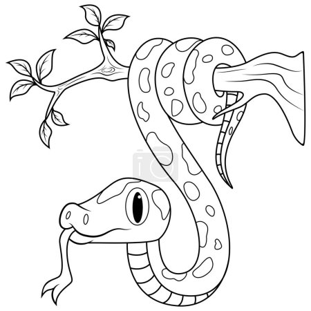 Foto de Serpiente verde en árbol rama línea arte - Imagen libre de derechos