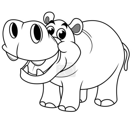 Foto de Dibujos animados hipopótamo con boca abierta línea de arte - Imagen libre de derechos