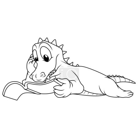 Photo for Illustration of Cute dragon cartoon on holding book line art - Royalty Free Image