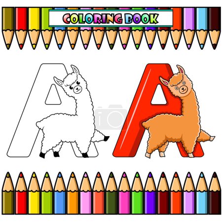 Photo for Coloring book, Illustration of A letter for Alpaca - Royalty Free Image