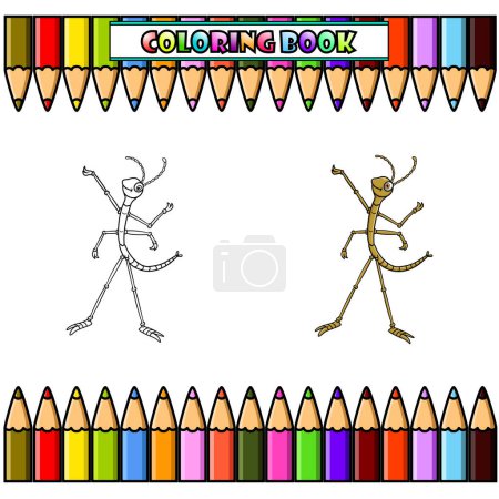 Photo for Cartoon stick insect for coloring book - Royalty Free Image