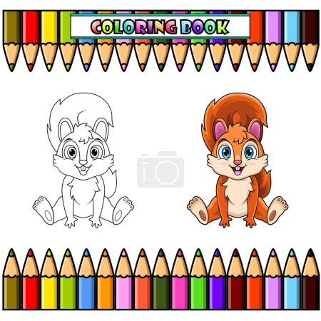 Foto de Lindo bebé ardilla de dibujos animados sentado para colorear libro - Imagen libre de derechos