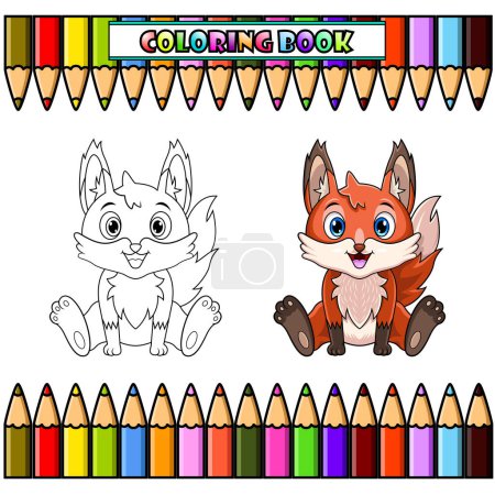 Cute baby fox cartoon sitting for coloring book