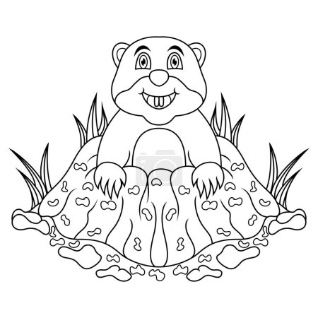 Téléchargez les photos : Marmotte dessin animé regardant hors de l'art de ligne de trou - en image libre de droit