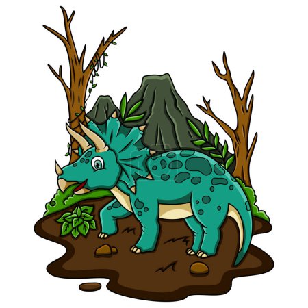 Illustration for Cartoon triceratops in the jungle - Royalty Free Image