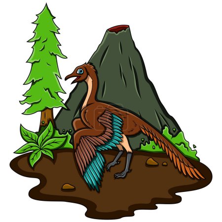 Illustration for Cartoon archaeopteryx in the jungle - Royalty Free Image
