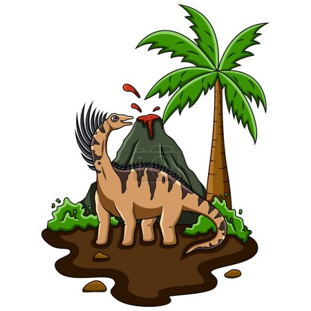 Ilustración de Cartoon bajadasaurus in the jungle - Imagen libre de derechos