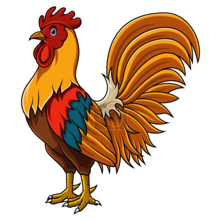 Cartoon rooster posing on white background
