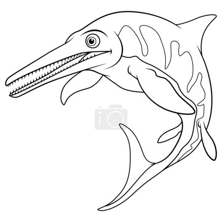 Illustration for Illustration of ichthyosaurus cartoon line art - Royalty Free Image