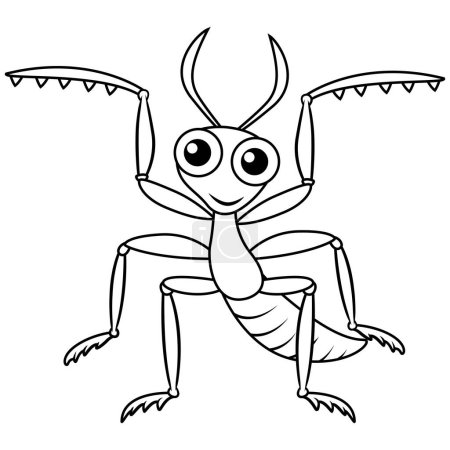Ilustración de Verde mantis dibujos animados posando línea de arte - Imagen libre de derechos