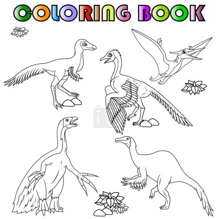 Ilustración de Libro para colorear con dinosaurios de dibujos animados - Imagen libre de derechos