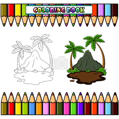 Illustration for Volcano mountain for coloring book - Royalty Free Image