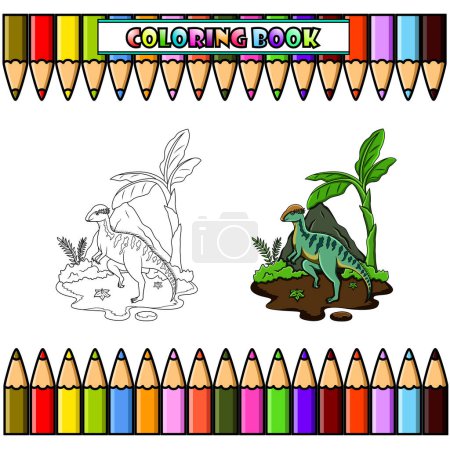 Ilustración de Estegoceras de dibujos animados en la selva para colorear libro - Imagen libre de derechos