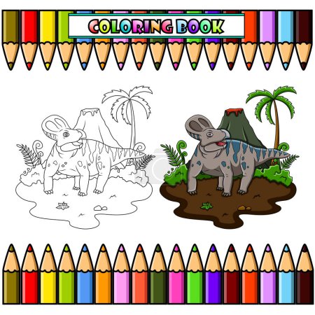 Illustration for Cartoon Protoceratops in the jungle for coloring book - Royalty Free Image
