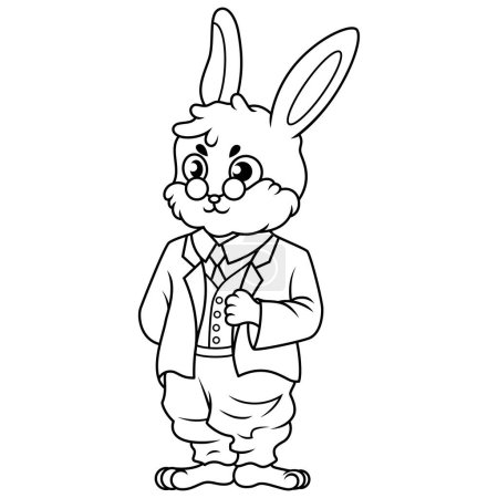 Téléchargez les illustrations : Cool lapin mignon portant un costume et lunettes line art - en licence libre de droit